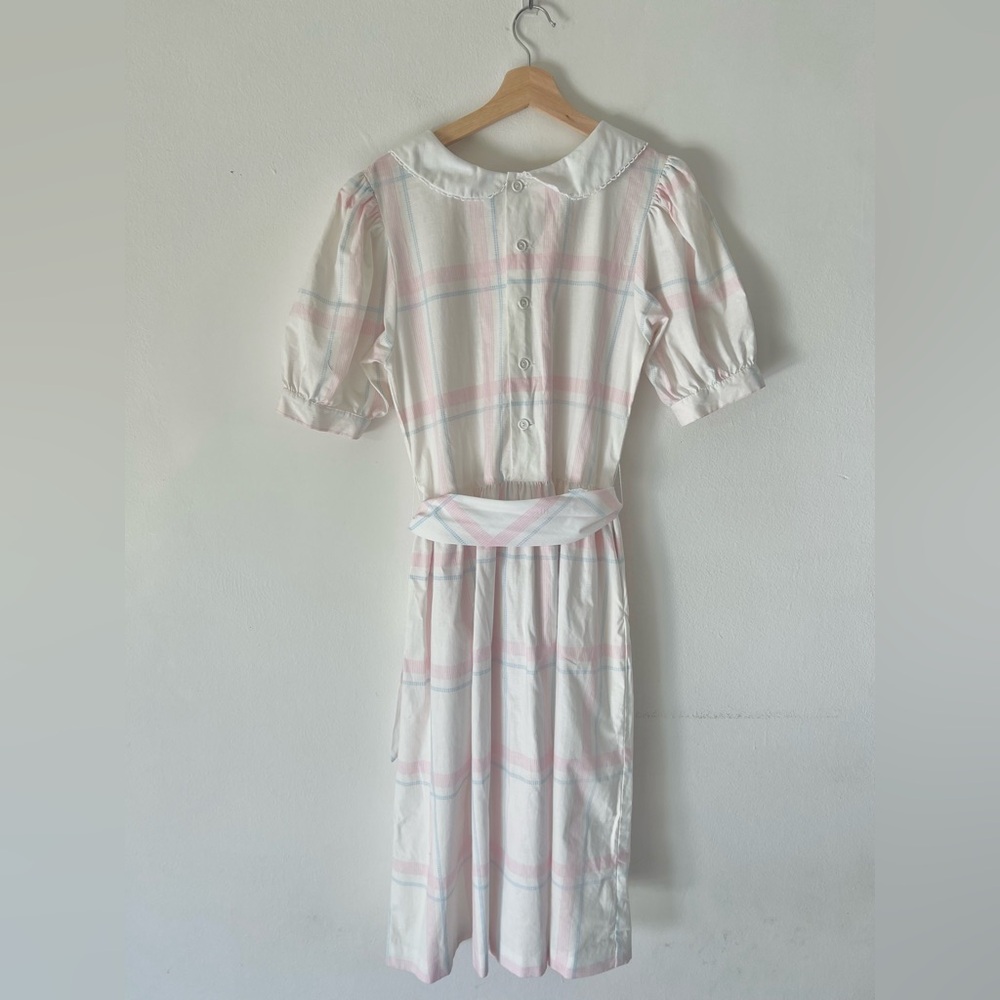 Lanz Vintage 70s White Short Puff Sleeve Peter Pan Collar Midi Dress - Picture 10 of 12